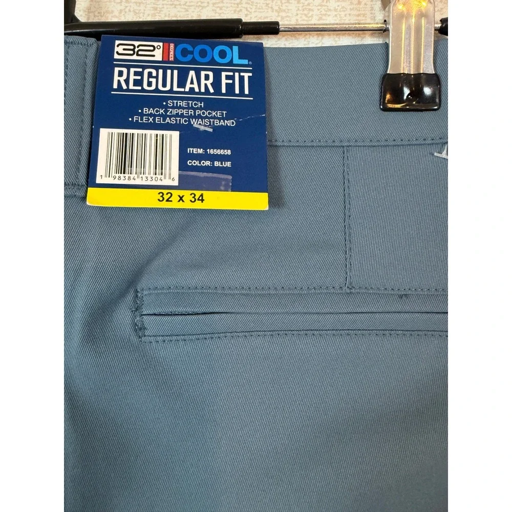NWT 32 Degrees Cool Mens Regular Fit Stretch Pants Blue 32x34 Flex Waist Tech